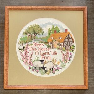 Vintage Framed Cross Stitch- Bless This House, O Lord We Pray